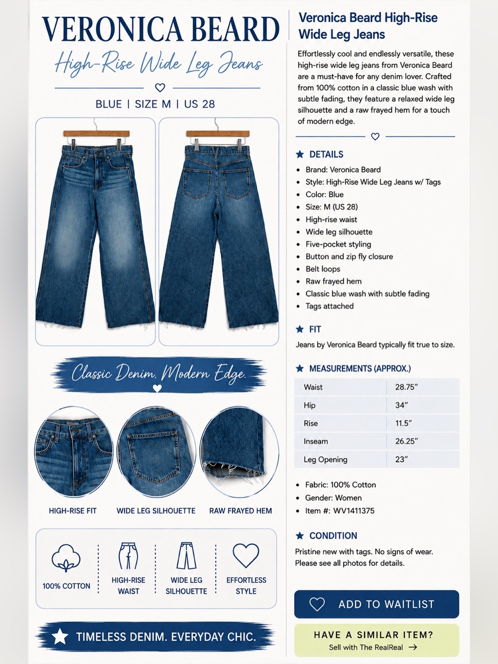 #0300 Veronica Beard Classic Blue High-Rise Wide Leg Jeans